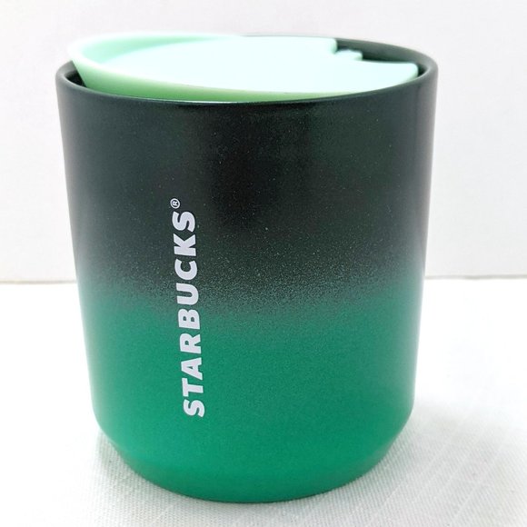 💚NEW🖤 Starbucks 2022 Holiday Green Ombre Glitter Shimmer Ceramic Mug Tumbler - Picture 1 of 13